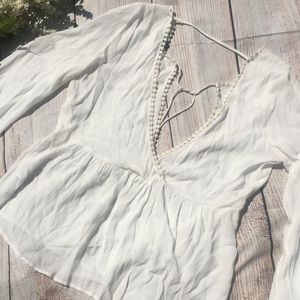 F21 tassel tie embroider top